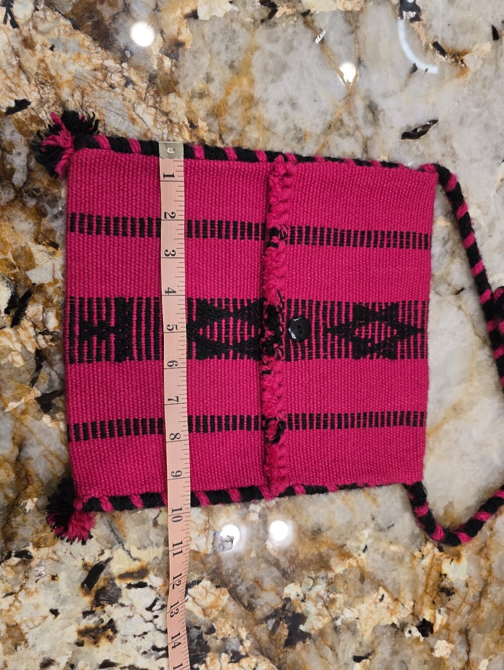 Handmade Crossbody Bag Satchel Geometric Woven Design Pink Black - Picture 5 of 6